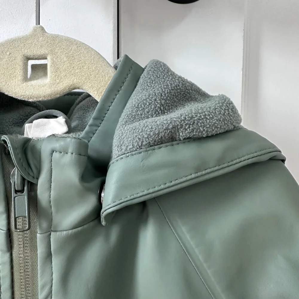 HM Kids Sage Green Fleece Lined Rain Jacket Detachable Hood Size 2-3Y